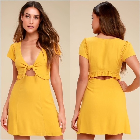 Lulus Dresses & Skirts - LULU’S Seaport Mustard Yellow Tie-Front Mini Dress
